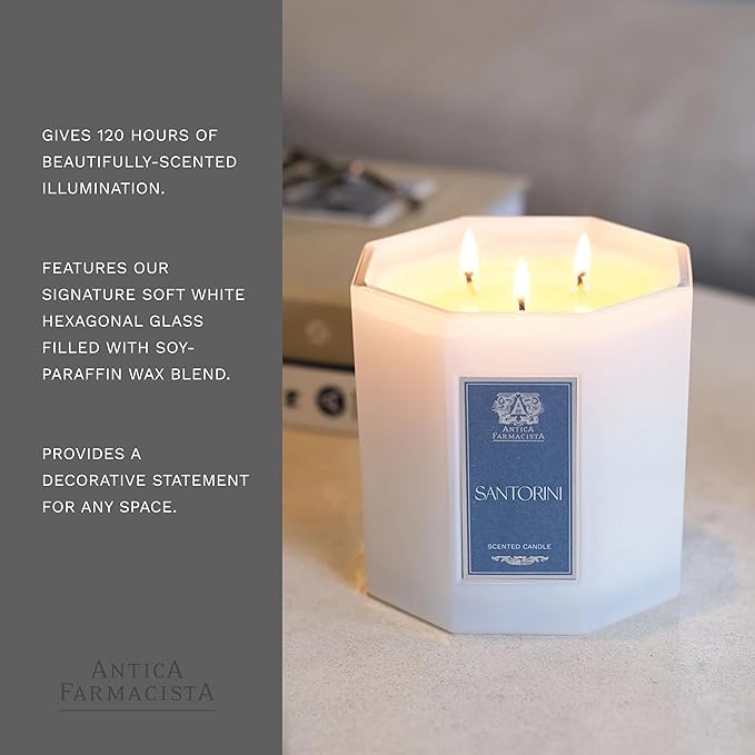 Antica Farmacista Three-Wick Candle - Decorative Home Candle - Long-Lasting & Premium Scented - Luxury Gift - Santorini, 25 oz