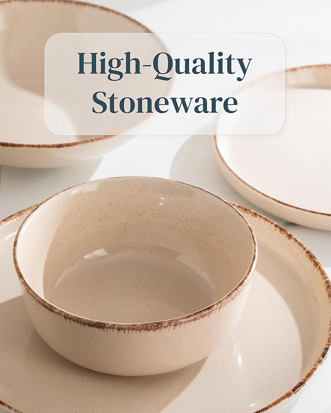 Stoneware dinnerware set 8 persons Rustic 32 pcs - Rustic design dinnerware set, dishwasher safe - Bowl and plate set - Pure Living dinnerware in beige…