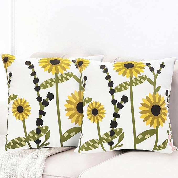 Decorative Throw Pillow Covers Set of 2 Sunflower Pillow Covers 18x18 inch Super Soft Short Plush Floral Square Throw Pillows,Farmhouse Outdoor Pillow Covers for Couch Sofa Bed Living Room