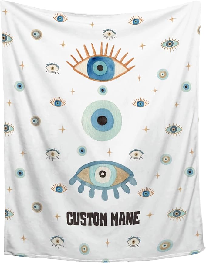 Custom Name Blanket with Evil Eye, Personalized Spiritual Blanket Evil Eye Decor for Car Couch Bedroom,Customized Magic Evil Eye Pattern Home Decor for Men Women,90"x120"-Familys/King Size