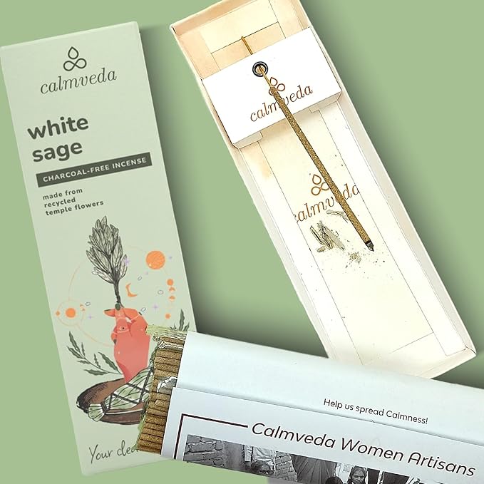 White Sage Incense Sticks for Cleansing - (80 Scent Sticks) Charcoal Free, Made from Upcycled Flowers | Protection Incense to Cleanse Negative Energy