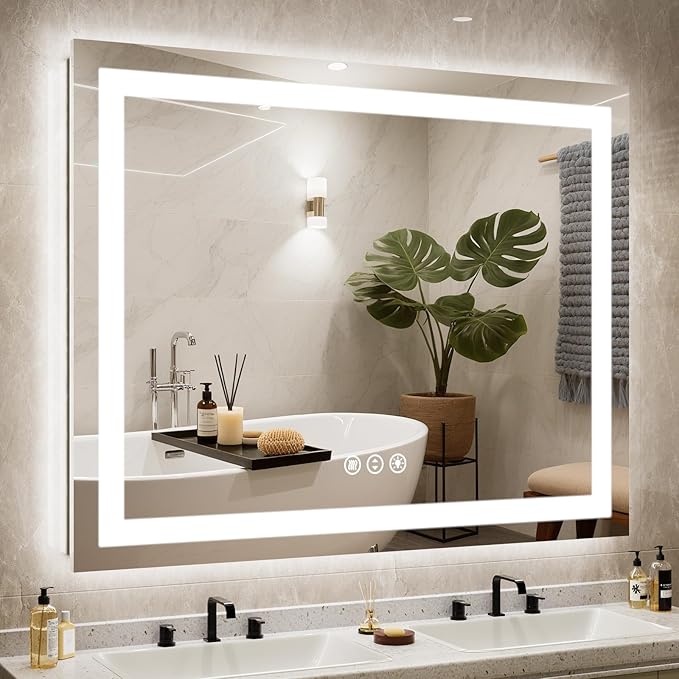 48"x 38" LED Bathroom Mirror with Lights, Double Lighting Sources Dimmable, Backlit + Front Lit, Anti-Fog, Lighted Bathroom Vanity Mirror for Wall(Horizontal/Vertical)