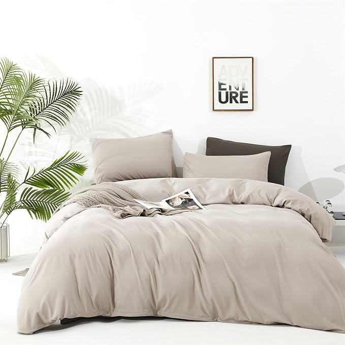 KAREVER Light Khaki Comforter Set Cal King Size Oatmeal Color Bedding Women 3 Pieces Champagne California King Bed Blanket Set