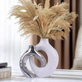Silver Ceramic Vase Set of 2 for Modern Home Decor,Round Boho Vase for Pampas Grass,Neutral Minimalist Statue for Dining Room Table Centerpiece Dining Room,Wedding Table Decoration