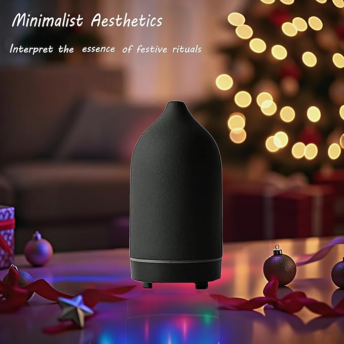 Stone Diffuser, Ceramic Essential Oil Diffuser, Humidifier 160ml Ultrasonic Oil Diffuser for Aramatherapy. (Black)