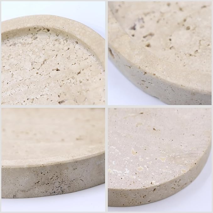 Natural Marble Tray, Oval Vanity Decorative Tray for Bathroom Counter, Countertop Stone Organizer, Catchall Tray for Kitchen, Perfume, Candles, Jewelry Dish Decorative Tray