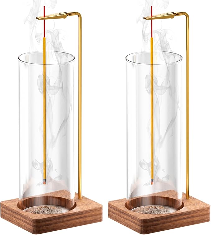 Incense Holder for Sticks, Insence-Stick Holder, Anti-Ash Flying No Mess Incense Burner, Incense Stick Holder with Glass Ash Catcher, for Yoga Spa Meditation Home Decor(2 Pack)