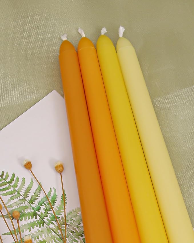 Viyffo Taper Candles 12 Inch 4 Pack Yellow, 9 Hour Burn Unscented Dripless & Smokeless Decorative Candles for Dinner, Wedding & Home Decor