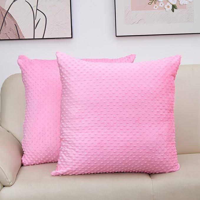 2 Packs Throw Pillow Covers, Neutral Decorative Couch Pillow Cover for Living Room Bed Sofa Rustic Farmhouse Boho Home Decor, Soft Plush Cushion Case Slipcover (Hot Pink, 26"x 26")
