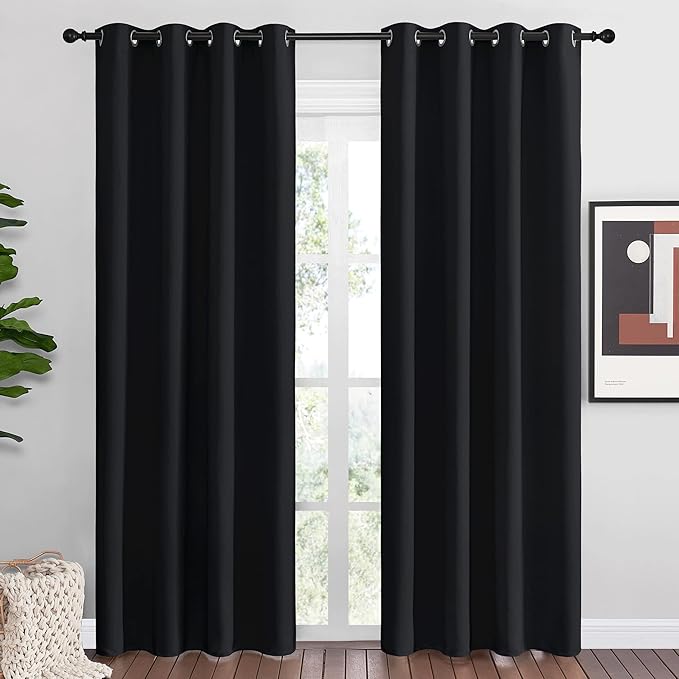 NICETOWN Blackout Curtain Panels 86 inches - Light Reducing Thermal Insulated Solid Grommet Blackout Curtains/Panels/Drapes for Living Room (Set of 2, 55 inches by 86 Inch, Black)