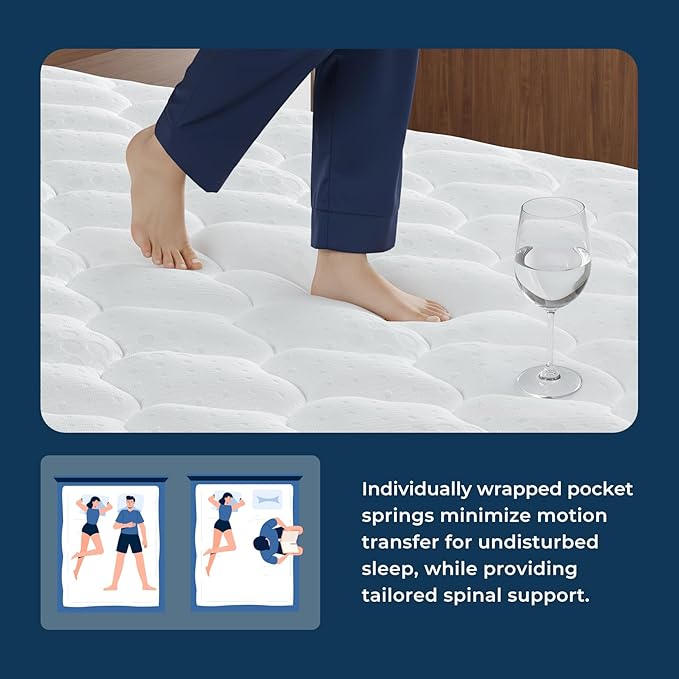 Vesgantti Mattress Queen Size 14 Inch, Fiberglass-Free | Cool Sleep Hybrid Mattress in a Box - Memory Foam & Pocket Springs, Ergonomic Design, Pressure Relief, Medium Firm Feel, 60"×80"×14"