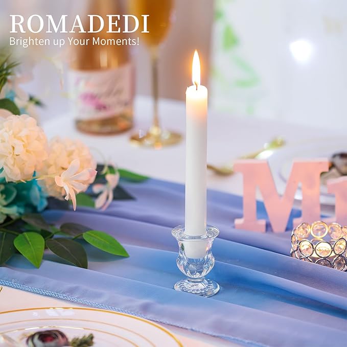 20 Pcs Glass Taper Candle Holders - Romadedi Clear Small Candlestick Holder Bulk, Thicker Glass Candle Sticks Set for Wedding Christmas Party Dining Table Table Centerpiece Decor