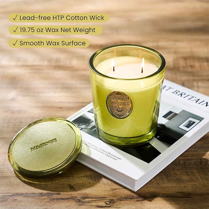M&SENSE Large Two-Wick Soy Candle | White Tea Sage & Matcha Green | 19.8 oz, 120H Burn Time | Luxury Scented Candle for Relaxation, Gifting, Home Décor | Ideal for Bedroom, Office, Party Ambiance