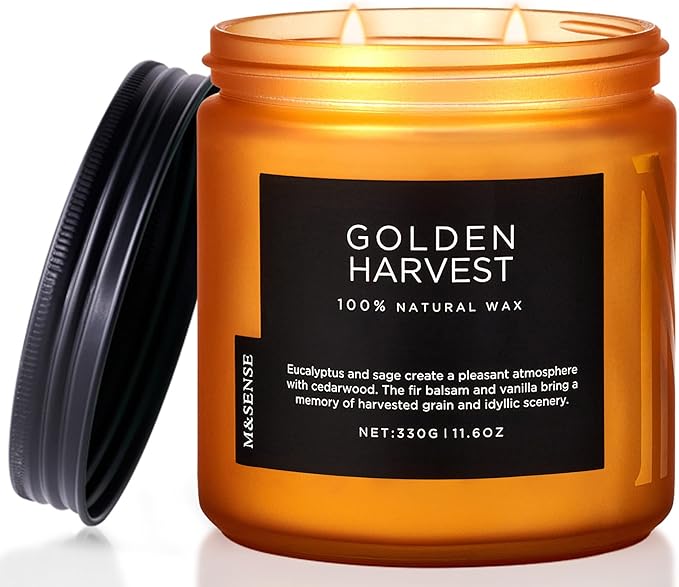 M&SENSE Fall Harvest Scented Candle, 11.6oz Natural Soy Wax 70 Hours Long Lasting Highly Scented 2 Cotton Wick Candle Gifts for Birthday Holiday, Decorative & Home