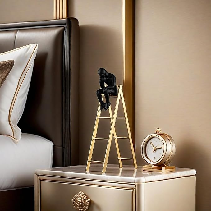 FUNSXBUG The Thinker Statue Thinking Man Statues Sitting on a Ladder Sculptures Collectible Figurine Home Decor Living Room Decoration (Small)