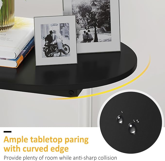 Hosfais Small Side Table End Table, C-Shaped Wood Coffee Table TV Tray for Eating Couch Tables for Small Space, Living Room, (Black)