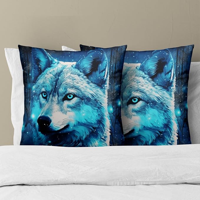 Abstract Galaxy Wolf Pillow Covers - Animal Pillow Cases 20x20 Wildlife Throw Pillows Covers Set of 2 Farmhouse Home Decor for Room Bed Outdoor