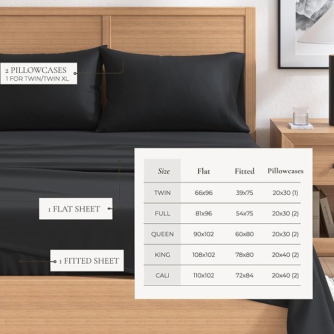 Great Bay Home Flannel Sheet Set Full Size - 100% Turkish Cotton, Double-Brushed, Winter Bed Sheets - Ultra-Soft, Cozy, 4-Piece Bedding Set (Black)