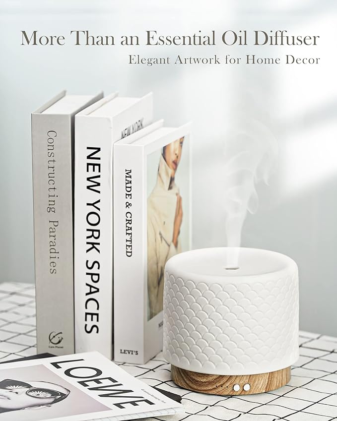 Essential Oil Diffuser, Aesthetic Ceramic Diffusers for Essential Oils,Ultrasonic 280ml Aroma Fragrance Diffuser with Cool Mist Humidifier Deffuser for Home,Office,Yoga,Bathroom