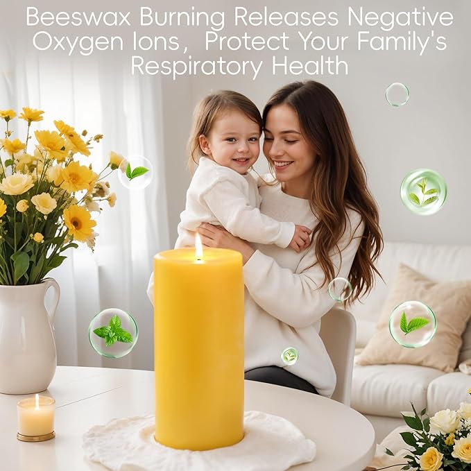 4 Pack Natural Beeswax Pillar Candles,100% Pure Beeswax Candles-380 Hours Long Burning,2.8x6in Unscented Bees Wax Candle for Home,Prayer,Emergency,Dripless Smokeless Organic Pillar Candle Bluk