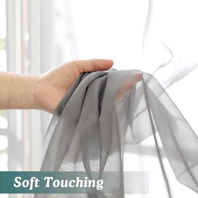 Chyhomenyc Sheer Window Curtains 63 inch Length 2 PCS- Rod Pocket Living Room Curtain Panels Voile Textured Soft and Lightweight Window Treatments for Bedroom Decor, 42W x 63L Inches, Charcoal Grey