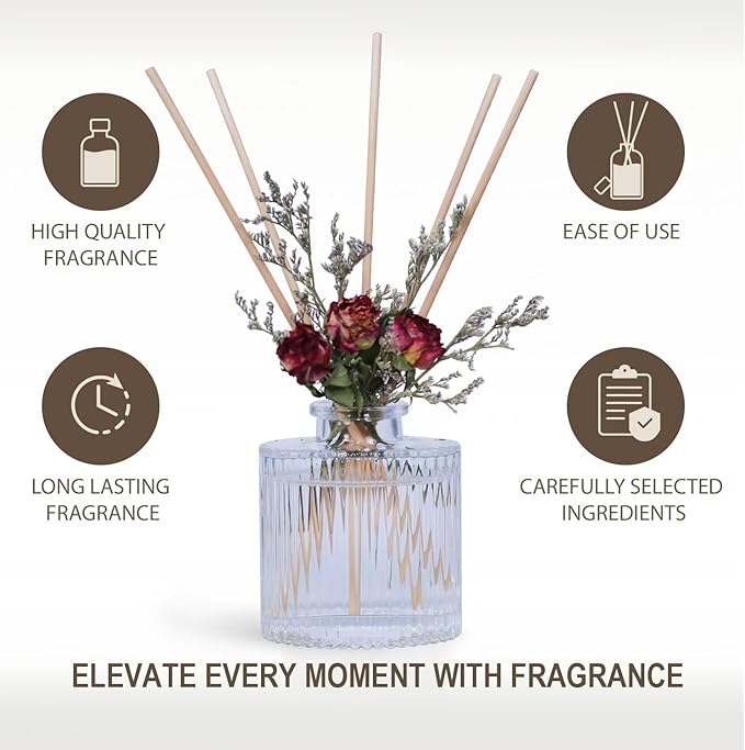 UCC Reed Diffuser Set, 3.38 oz Classic Cream Vanilla Premium Scented Diffuser with Flower Sticks Home Fragrance Reed Diffuser for Bathroom Shelf Decor