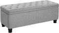 SONGMICS Storage Ottoman, Storage Bench, Tufted Entryway Bedroom Bench, 17.7 x 46.5 x 17.7 Inches, Hinges Easy Lid Operation, Wooden Legs, Linen-Look Cover, Loads 330 lb, Light Gray ULOM070G02