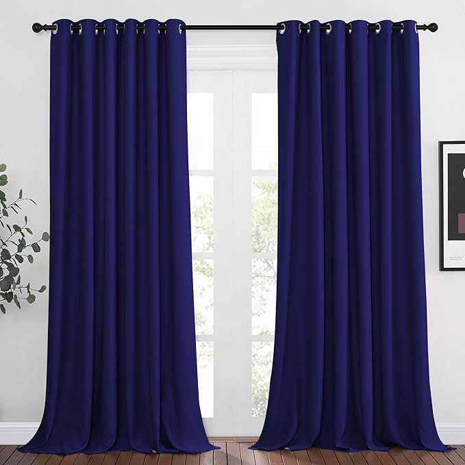 NICETOWN Navy Blue Room Darkening Curtains 108 inch Length - Grommet Thermal Blackout Window Treatments Sound Proof Room Divider Drapes for Bedroom/Living Room (2 Panels, W80 x L108)