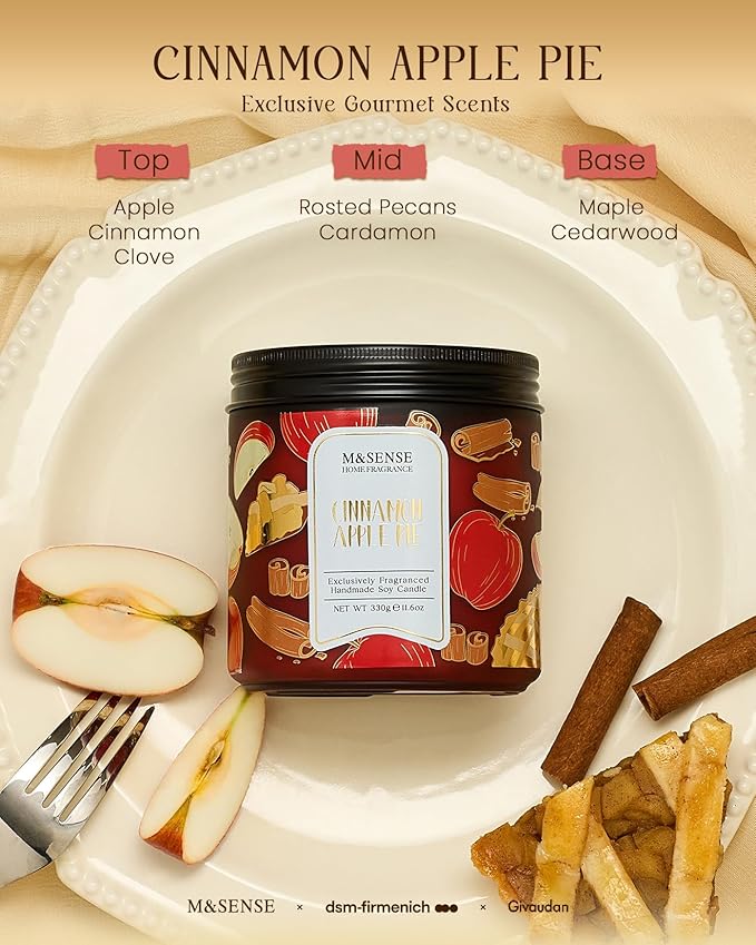 M&SENSE Christmas Candles Cinnamon Apple Scented, Soy Wax 11.6oz 70 Hours Long Lasting Burn, Holiday Candle for Kitchen Dining Room Fall Decor, Winter Relaxing Gifts for Women