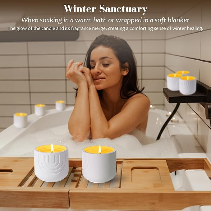 Viyffo Fall Scented Candle, White Peach & Cedarwood, Natural Soy Wax with Fragrance Oil, 6.35oz Ceramic Jar, Clean Burning Aromatherapy Candle for Relaxation, Bedroom, Spa & Gift