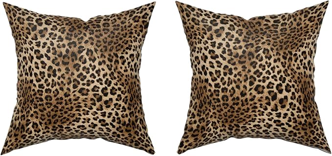 Brown Leopard Throw Pillow Cover - 2 Pcs Cheetah Pillow Case 18x18 inch Cotton Soft Animal Print Pillows Covers Decorative Cushion Cover for Home Couch Bed Sofa Double Side Printed