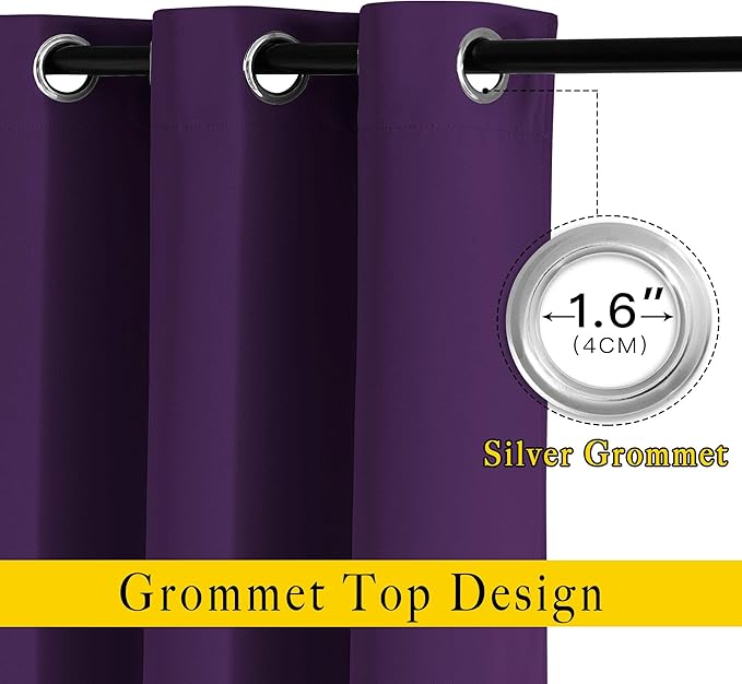 NICETOWN Room Darkening Curtains for Room Divider, Grommet Thermal Curtains Light & Sound Reducing Window Treatments for Sliding Glass Door, W66 x L110, Royal Purple, 2 Panels