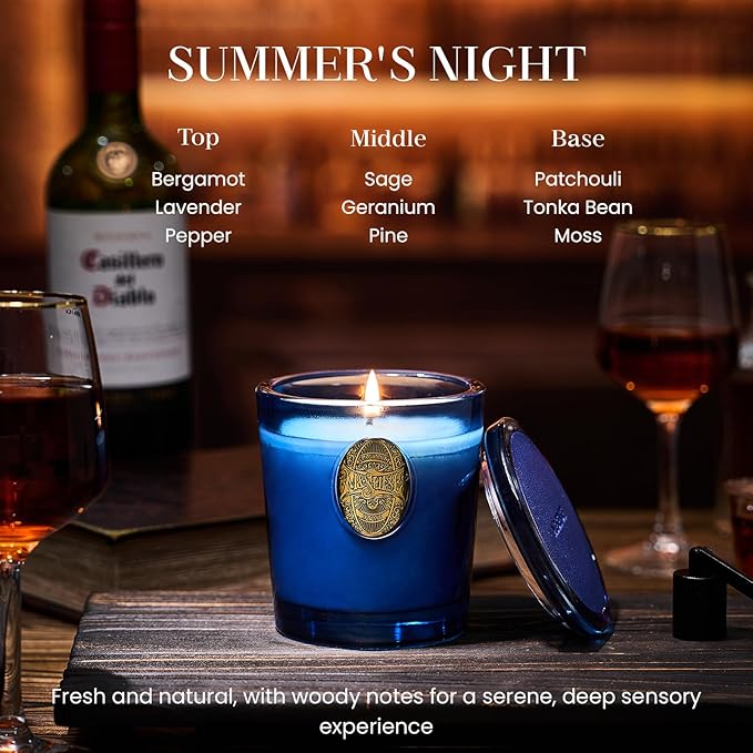 M&SENSE Natural Strong Summer Soy Candle | Summer's Night & Blue | 9.2 oz, 50H Burn Time | Luxury Scented Candle for Relaxation, Gifting, Home Décor | Ideal for Bedroom, Office, Party Ambiance