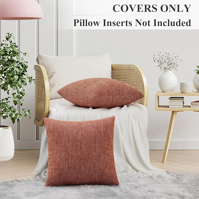 decorUhome Fall Chenille Decorative Throw Pillow Covers 12x20 Set of 2, Lumbar Farmhouse Textured Neutral Solid Accent Pillow Covers for Couch Sofa Bed Living Room Home Decor, Rust