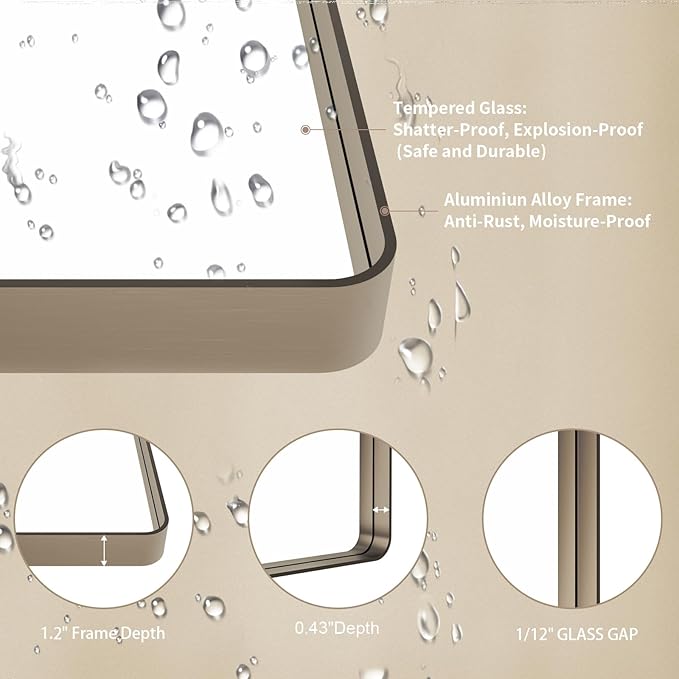 LOAAO 55”X30” Bronze Bathroom Mirrors for Vanity, Rounded Rectangle Brushed Bronze Metal Frame Mirror, Anti-Rust, Tempered Glass, Hangs Horizontally or Vertically