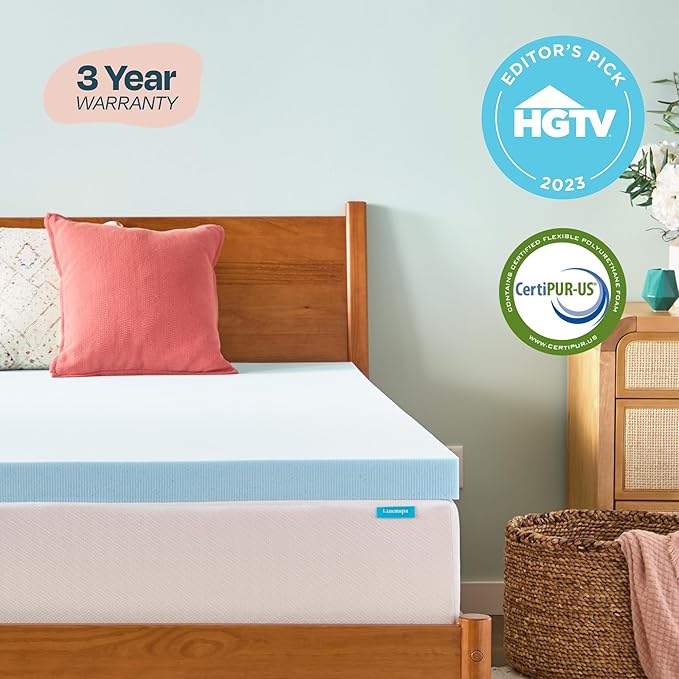 LINENSPA Memory Foam Mattress Topper - 3 Inch Gel Infused Memory Foam - Plush Feel - Cooling and Pressure Relieving - CertiPUR Certified - Dorm Room Essentials - Full XL Size