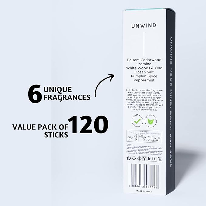 Folkulture Incense Sticks | Set of 6 (120 Fall Insence-Sticks) with 45 Mins Burn Time | Non Toxic Balsam Cedarwood, Oud, Jasmine, Pumpkin Spice Incense | Organic Peppermint Inscents-Sticks