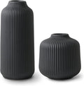 Ceramic Vases in Nordic Style, Modern Vase Deco for Pampas Grass, Boho Deco for Windowsill, Vases Set in Black Matt, Flower Vase as Home Decoration for Fresh Flowers, Dried Flowers, Set of 2