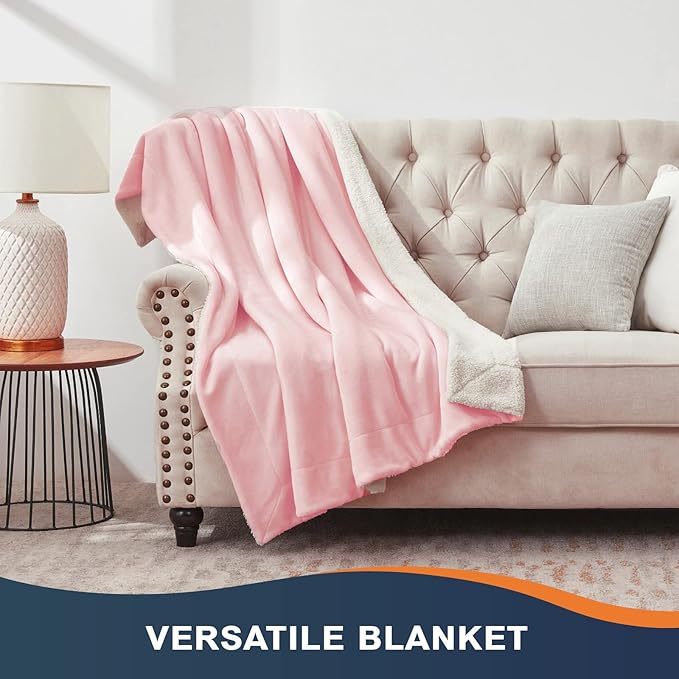 Walensee Sherpa Fleece Blanket (Twin Size 60”x80” Pink) Plush Throw Fuzzy Super Soft Reversible Microfiber Flannel Blankets for Couch, Bed, Sofa Ultra Luxurious Warm and Cozy for All Seasons