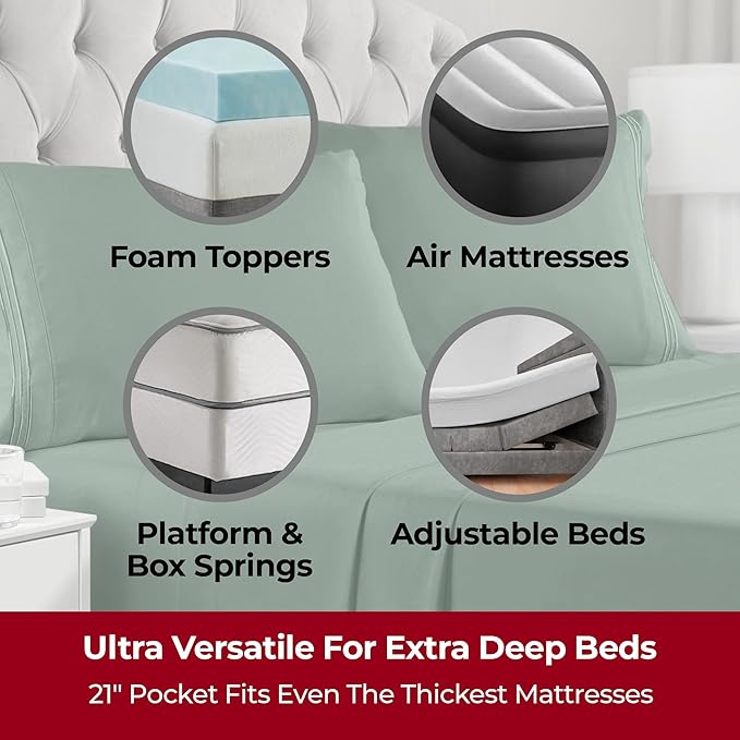 Mellanni Extra Deep Twin XL Sheets - 3 PC Iconic Collection Bedding - Luxury, Ultra Soft, Cooling Bed Sheets - Wrinkle, Fade, Stain Resistant (Twin Extra Long, Emerald Green)