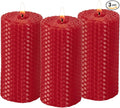 KONNI Beeswax Red Pillar Candles Set of 3, 2"x 4" Unscented Pillar Candles Bulk, 20 Hours Long Burning Candles, Smokeless&Dripless Large Round Candle for Wedding, Decoration, Parties, Spas, Dinner