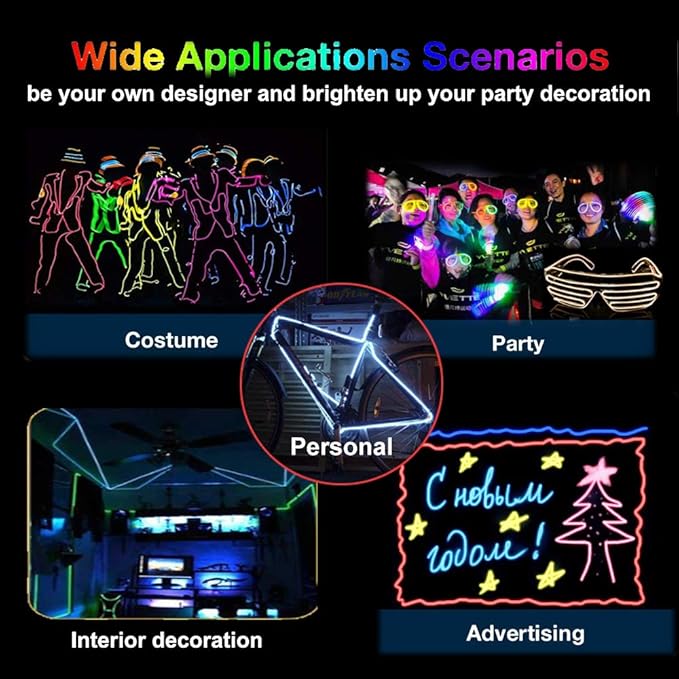 MaxLax EL Wire Orange, 16.4ft/5m Portable Battery Pack Neon Light Strip 360° Cuttable Glowing Rope Lights for Parties, Halloween, DIY Decoration