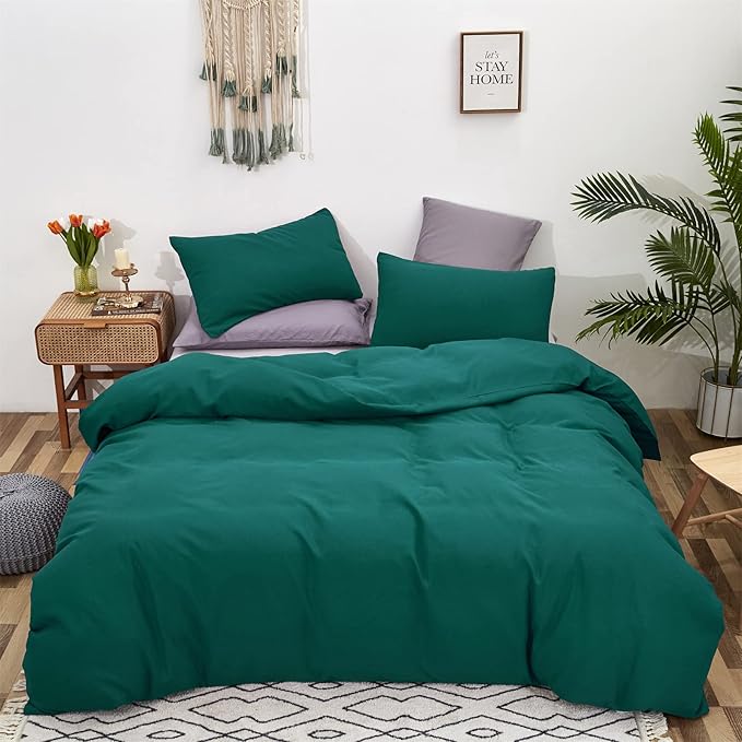 KAREVER Green Comforter Set Queen Dark Color Bedding Set Soft Lightweight Men Women Durable Queen Blanket Breathable Comforter Set Solid Green Bed Comforter