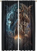 Cool Norse Viking Theme Curtains - Fantasy Ancient Symbols Wildlife Wolf Nordic Vikings Thermal Insulated Blackout Curtains - Rod Pocket Window Treatment Drapes for Bedroom 2 Panels 63L x 21W