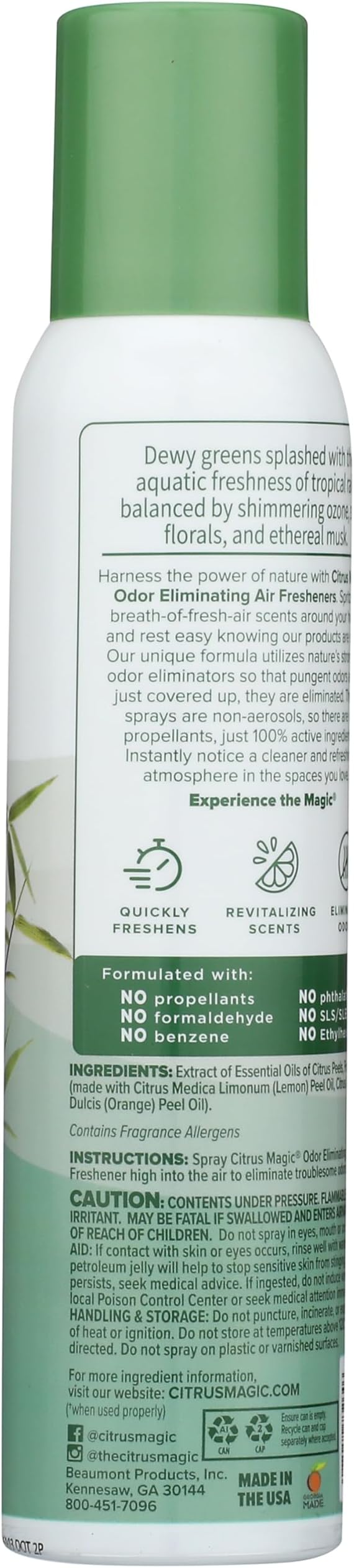 Citrus Magic Odor Eliminating Air Freshener Spray, Bamboo Rainforest, 3-Ounce, Pack of 3