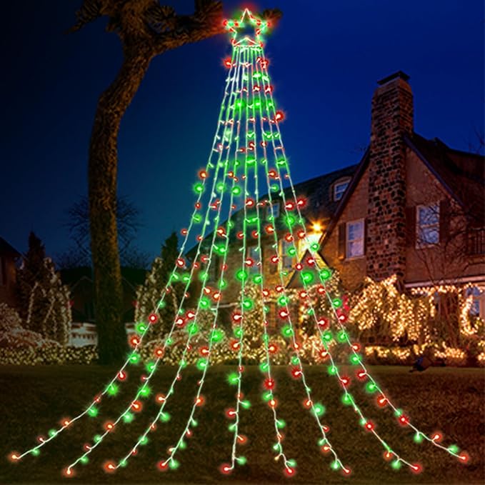(New) Outdoor Christmas Decorations, 320 LED Hanging Twinkle Fairy String Lights Outside Tree Decoration Lights for Christmas, Yard, Garden, New Year, Wedding, Party (Red&Green)