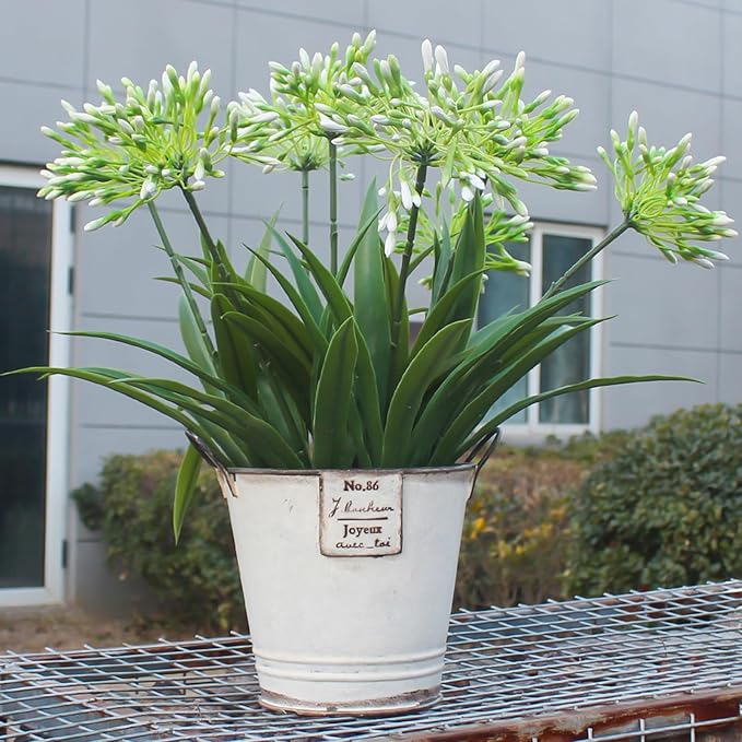Faux Outdoor Flowers Realistic Artificial Plants 8 Bundles Agapanthus Plastic Flower Outside 18.9 in Fake Greenery Stems Green Flower for Pot Planter Decor Outside