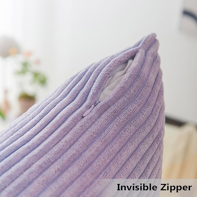 Home Brilliant Decorative Throw Pillow Cover 20 x 20 Soft Corduroy Pillow Cover Velvet Striped Pillow Cover for Sofa Couch Chair Car Light Purple, 20x20 inch (50cm), Lavender