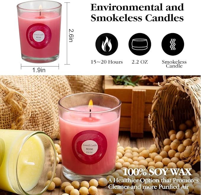Scented Candles, Jasmine, Rose, Vanilla, Bergamot, fig, Lavender, Lemon, Spring,Strawberry, Rosemary, Aromatherapy Candles,Soy Wax Glass Jar Candle - 20 Pack