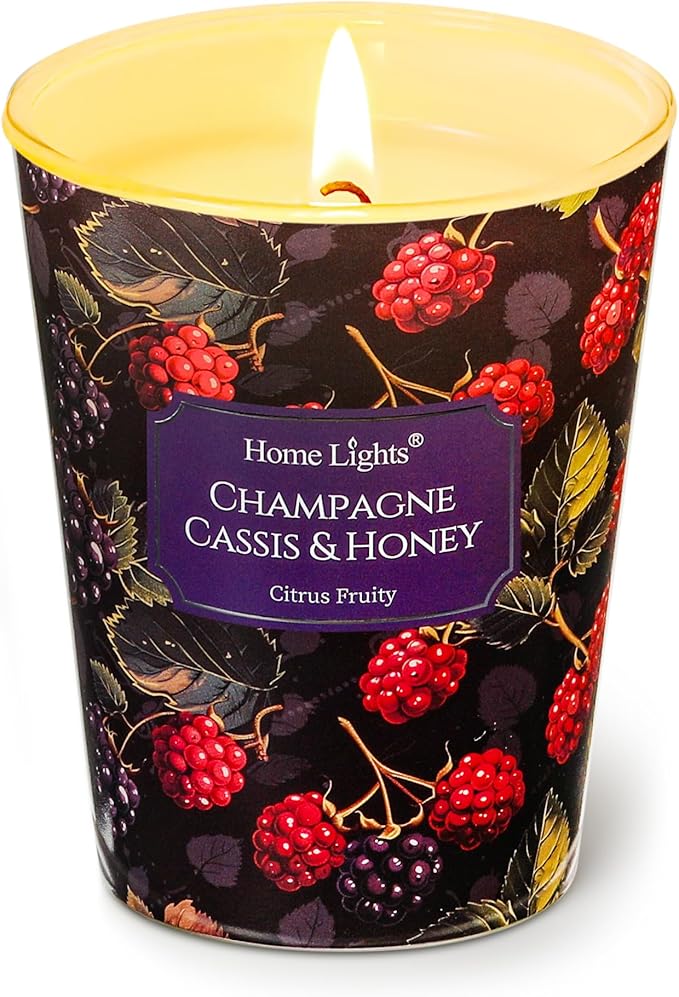 HomeLights Scented Candles for Women & Men, 6.7oz Candle Jars Aromatherapy Single Wick Candle, Ideal for Eclectic Mixed Styles Home Decor and Gifts, Champagne Cassis & Honey